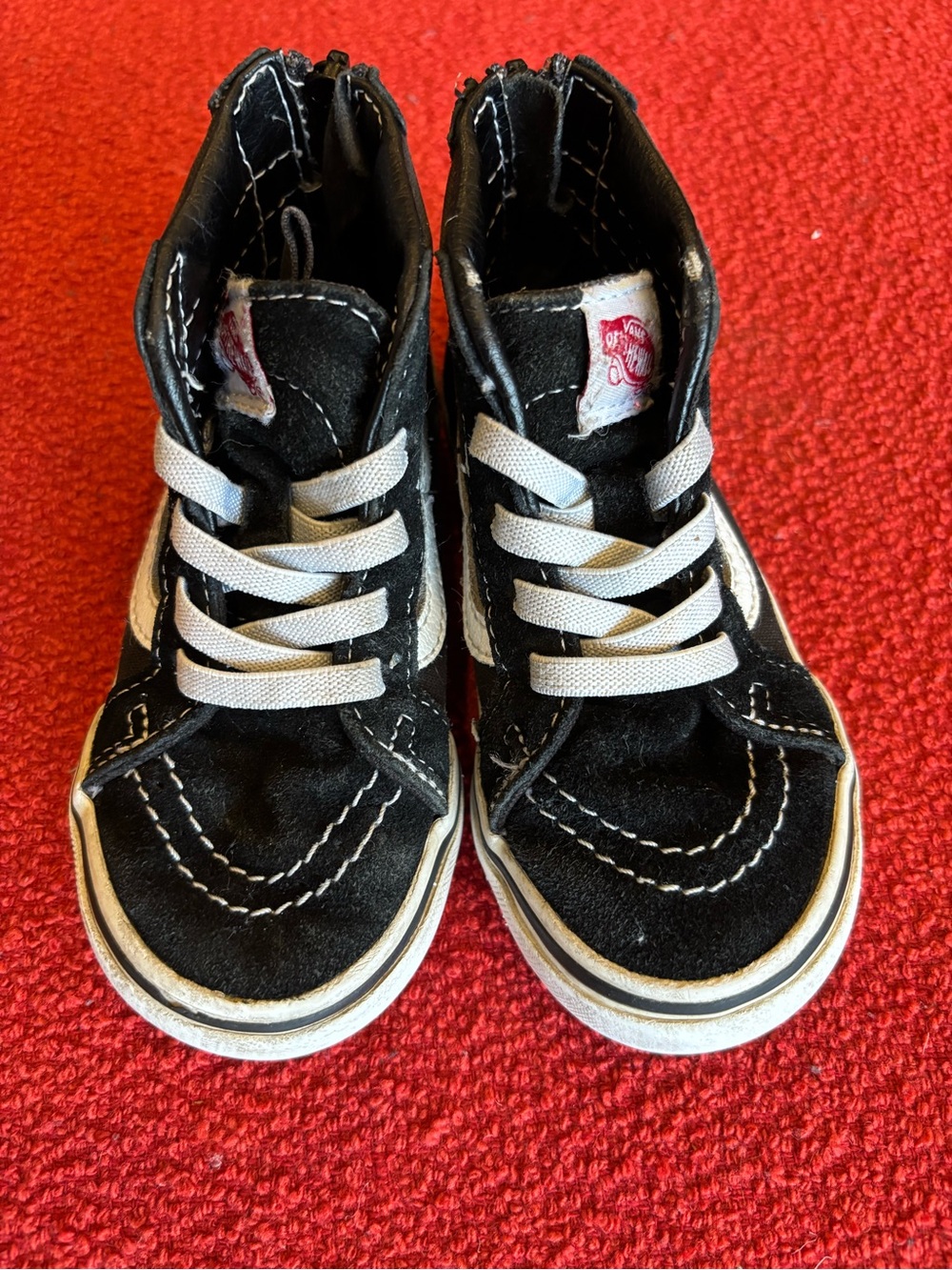 Vans Toddler Size 8 Black Sk8-Hi Zip Shoe Sneakers with Elastic White Laces